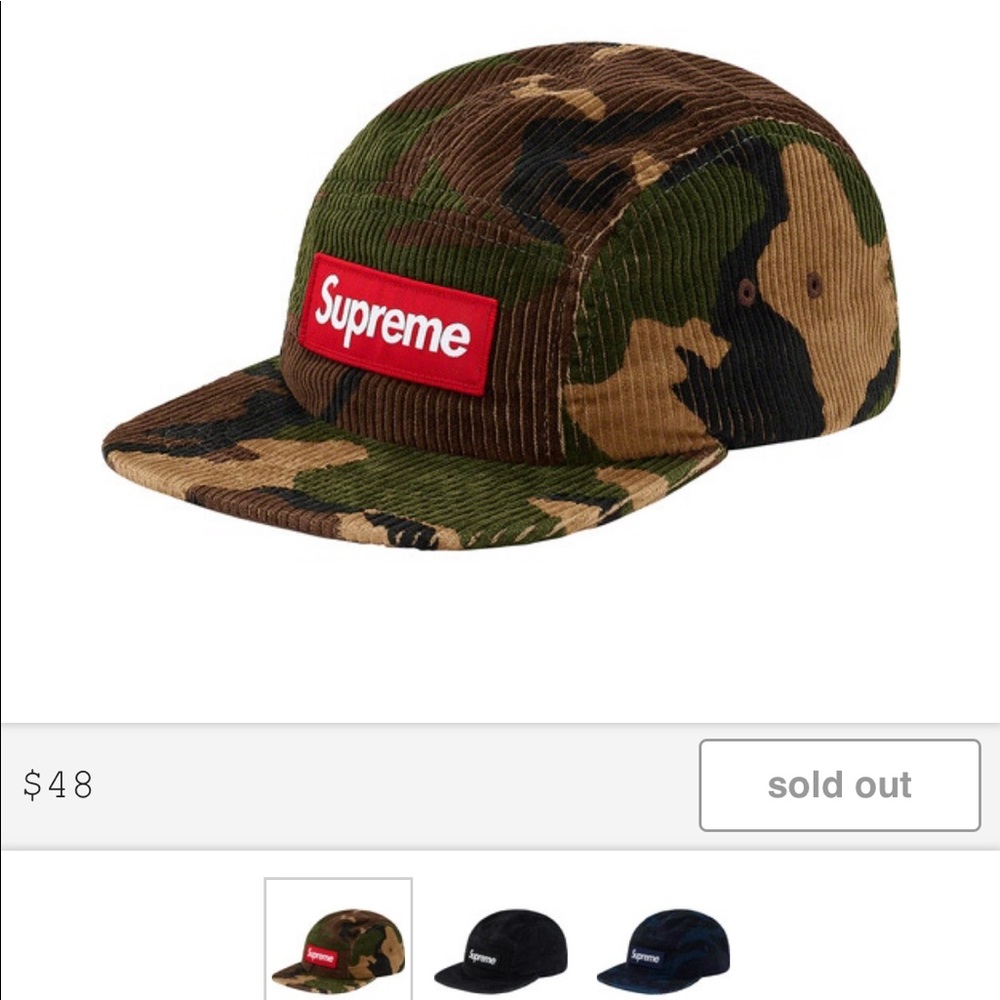 Supreme Camo Green & Brown Corduroy Woodland Camp Cap Hat - Picture 3 of 5